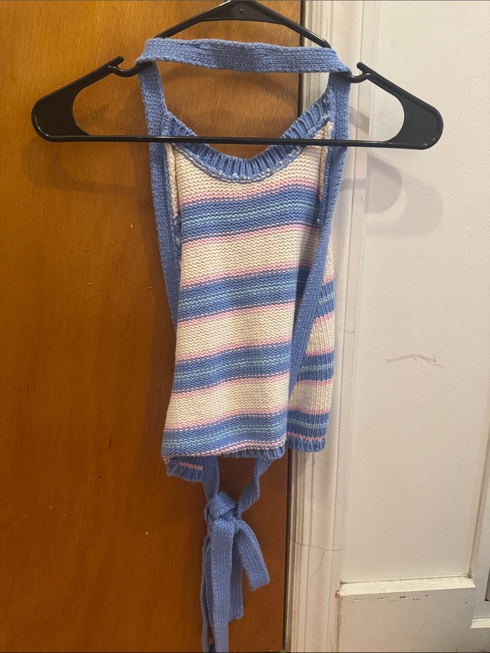Zara Blue, White & Pink Striped Knit Backless Top - Picture 5 of 5